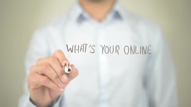 What's Your Online Marketing Strategy, man writing on transparent screen