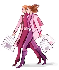Fototapeten Einkaufen mit zwei jungen modischen Frauen © Isaxar
