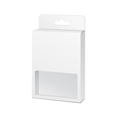 White Product Package Box With Window Illustration Isolated On White Background. Mock Up Template Ready For Your Design. Product Packing Vector EPS10