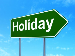 Entertainment, concept: Holiday on road sign background