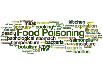 Food Poisoning, word cloud concept 3 - obrazy, fototapety, plakaty