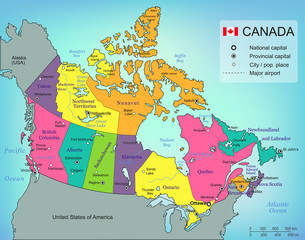 Canada map with provinces. All territories are selectable. Vector