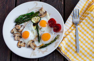 Fried Eggs With Asparagus And Mushrooms
