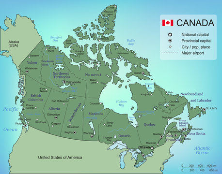 Canada map with provinces. All territories are selectable. Vector