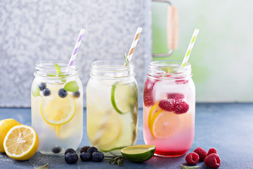 Variety of lemonade in jars