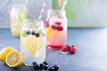 Variety of lemonade in jars