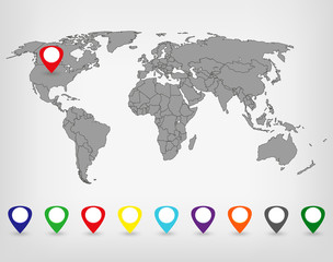 Fototapeta na wymiar World Map with Markers. Vector