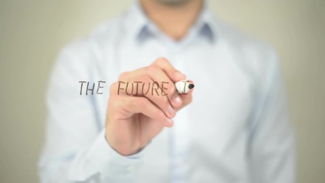 The Future Is Ours , man writing on transparent screen
