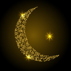 Crescent from a floral ornament with gold glitter