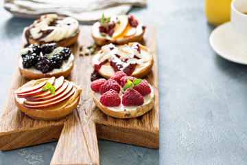Variety of bagels on a board
