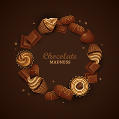 Abstract background with chocolate and cupcakes.