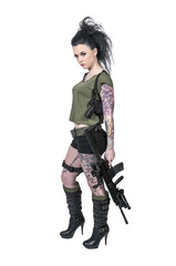 Tattooed Woman with Assault Rifle