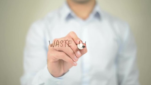 Waste Disposal , man writing on transparent screen