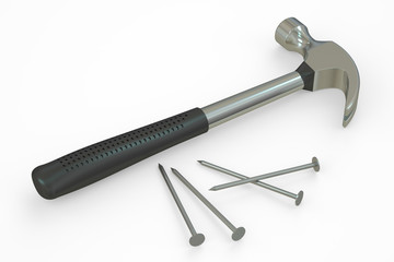 Hammer and nails, 3D rendering