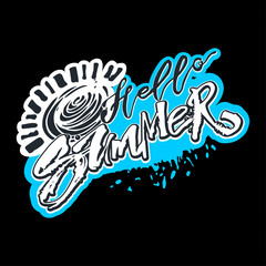 Hello summer hand lettering ink drawn motivation poster.