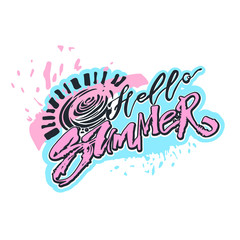 Hello summer hand lettering ink drawn motivation poster.