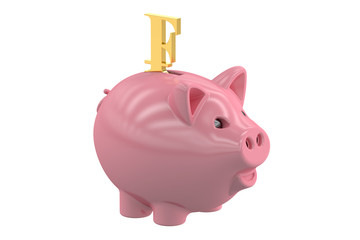 Piggy bank with symbol franc, 3D rendering
