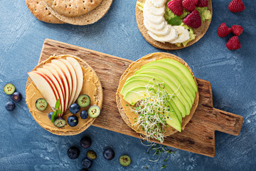 Wholegrain bread with variety of toppings