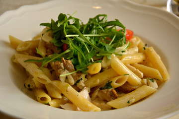 Penne pasta with mushroom sauce.