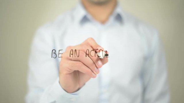 Be An Active Listener , man writing on transparent screen
