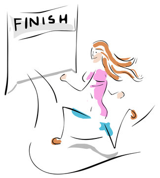 Vrouw loopt over de finish