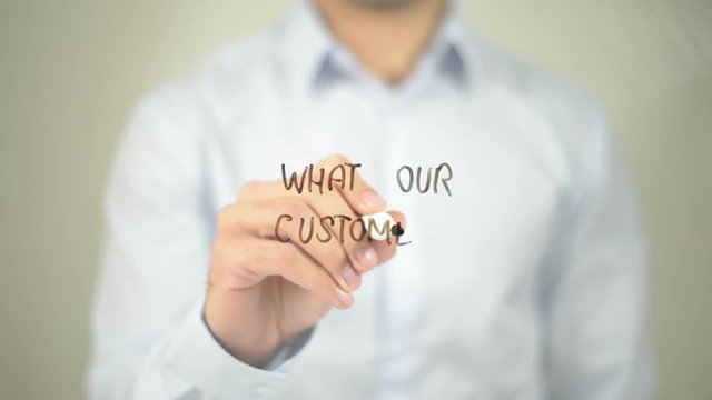 What Our Customers Are Saying ? , man writing on transparent screen