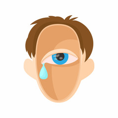 Head with eye crying icon, cartoon style