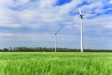 Wind turbines generating electricity.