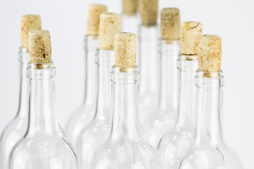 Group of empty glass bottle with cork