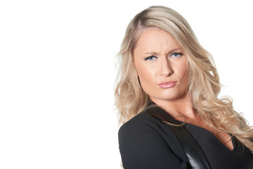 Naklejka premium Beautiful blond business woman giving disapproving look, isolated