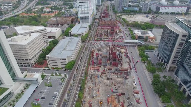 Aerial video of Downtown Miami Central Station 4k