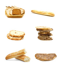 Set of different bread on a white background