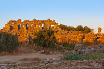 Old ruins in Side Turkey at sunset