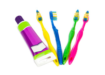 Toothbrushes and paste tube