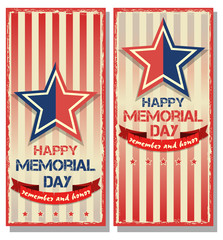 Happy Memorial Day. Set poster in the grunge style. Memorial day background. Vector flyer template