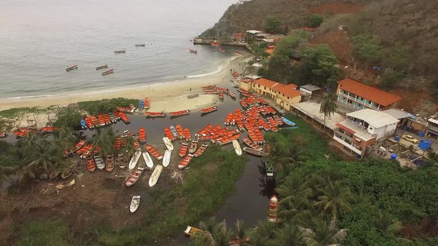 Aerial view of Chuao Bay or Chuao, Aragua State, Venezuela in the Caribbean sea. Chuao is best known to grow the best and finest cocoa in the world.