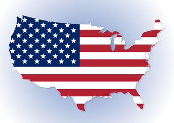 High detailed United States of America map with the national (Stars and Stripes) flag inside. Vector illustration