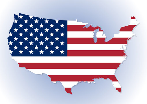 High Detailed United States Of America Map With The National (Stars And Stripes) Flag Inside. Vector Illustration