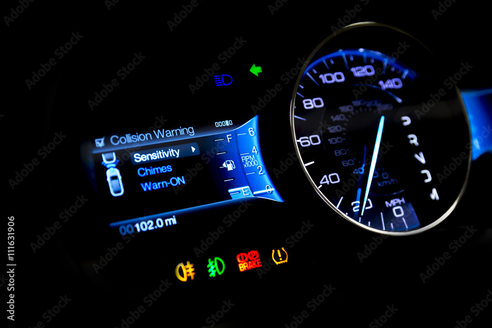 Wall mural dashboard and digital display - mileage, fuel consumption, speed