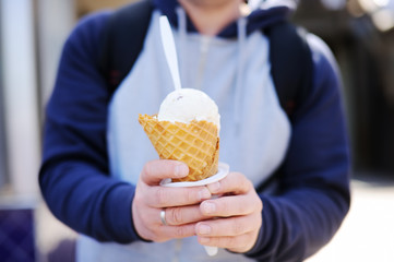 Ice cream in waffle cone