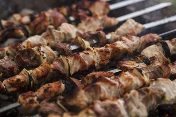 The shish kebabs prepared on a brazier