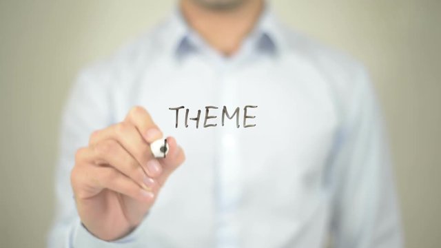Theme Design, man writing on transparent screen