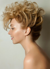 a large portrait of a girl with beautiful hair on a white background