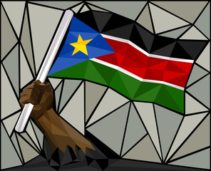 Powerful Hand Raising The Flag Of South Sudan