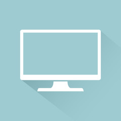 Monitor PC icon flat style with shadow isolated on a light background, vector illustration for web design