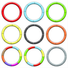 Circle, ring. Set of 9 colorful circles. Eight connection. Rasterized versions.  Set-1