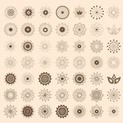 Fototapeta premium Pack of 49 transparent light ivory abstract geometric flowers logo template. Business abstract icon. Use for logo, sign, symbol, web, label, icon. Vector illustration