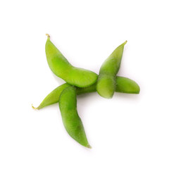 green soybeans on white background