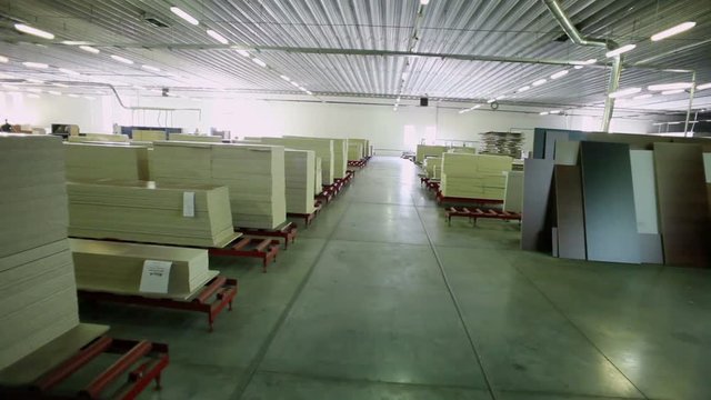 Manufacture of furniture. Panorama of shop on a furniture production