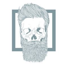 Bearded hipster skull with stylish hairstyle. Vector illustration